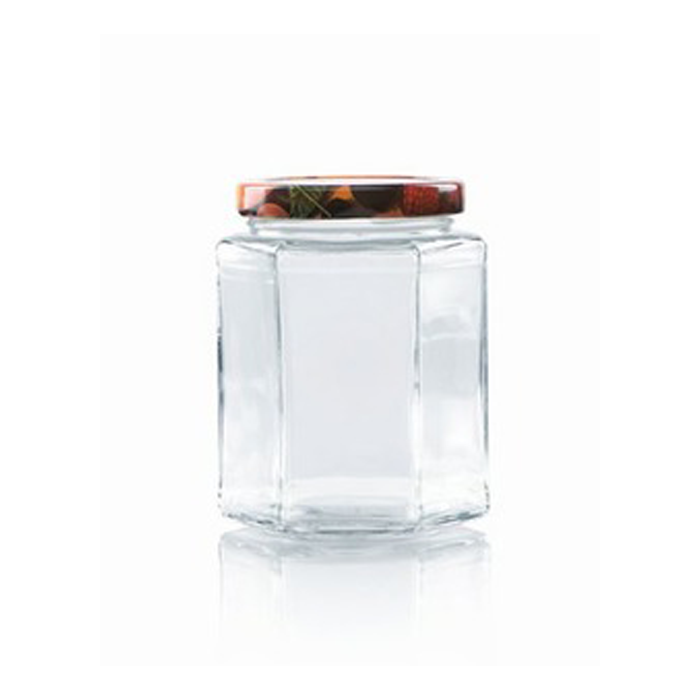 Jampot zeshoekig 288 ml - deksel fruitmotief Ø63 mm (6 stuks) 