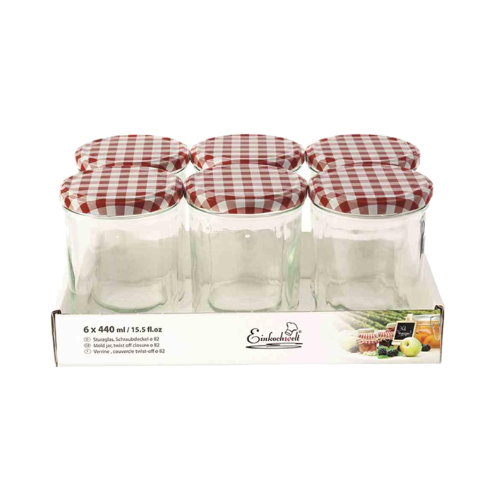 Jampot rond 440 ml - deksel rood/wit Ø82 (6 stuks) 