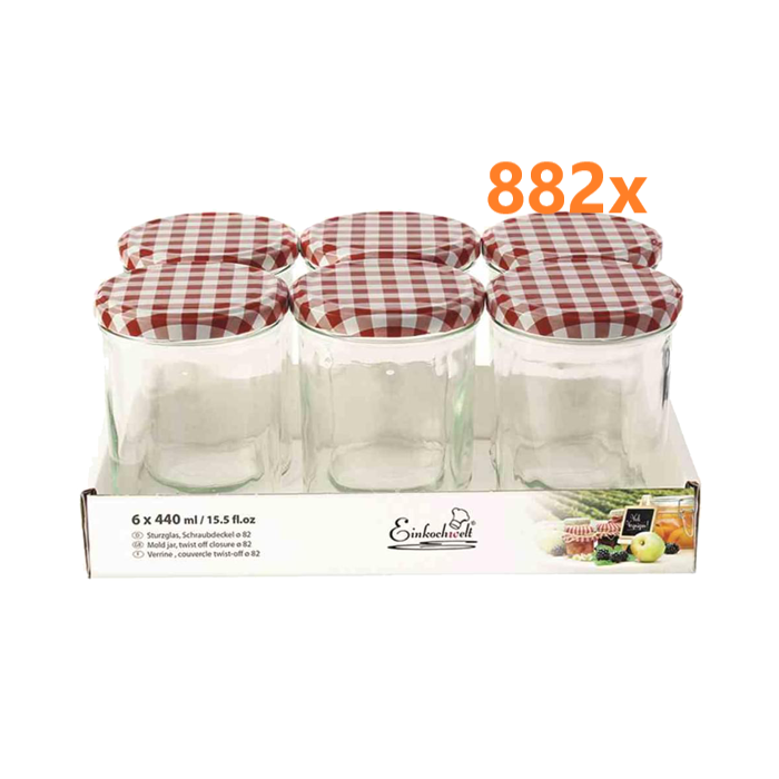 Jampot rond 440 ml - deksel rood/wit Ø82 (6 stuks x 147 sets) 