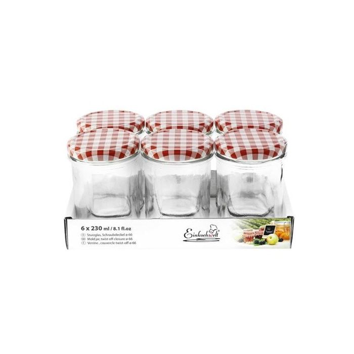 Jampot rond 230 ml - deksel rood/wit Ø66 (6 stuks) 