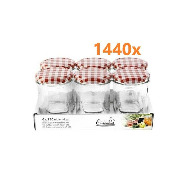 Jampot rond 230 ml - deksel rood/wit Ø66 (6 stuks x 240 sets) 