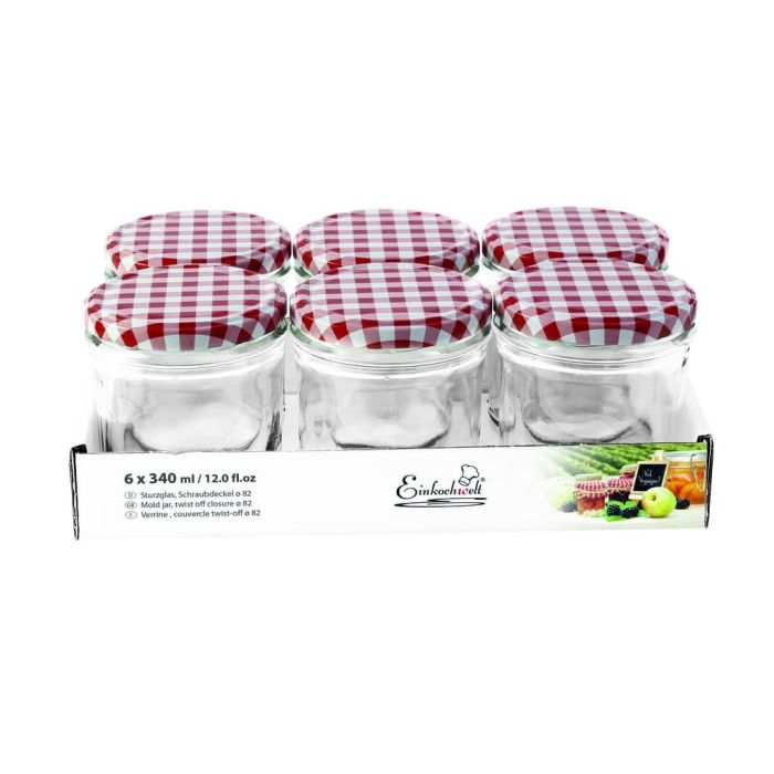 Jampot rond 340 ml - deksel rood/wit Ø82 (6 stuks) 