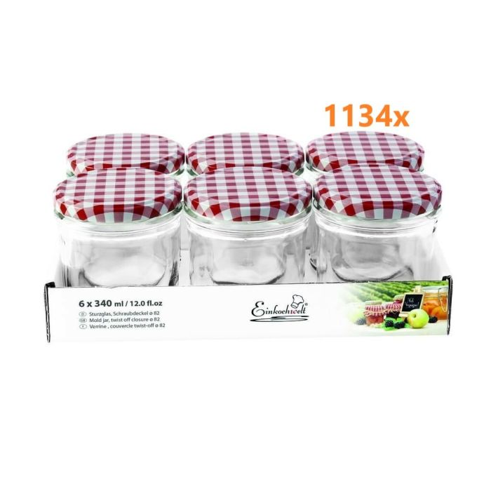 Jampot rond 340 ml - deksel rood/wit Ø82 (6 stuks x 189 sets) 