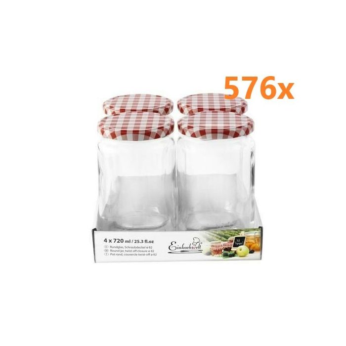 Jampot rond 720 ml - deksel rood/wit Ø82 (4 stuks x 144 sets) 
