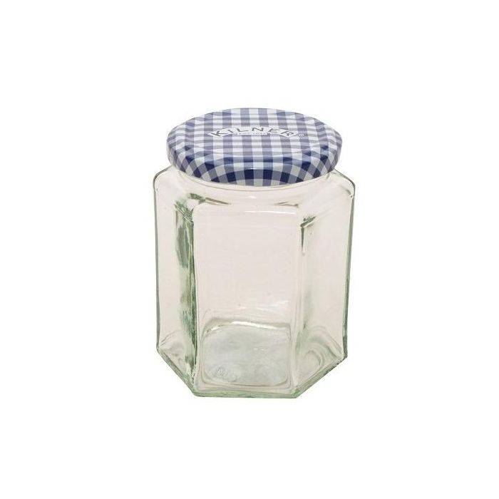 Kilner Jampot zeshoekig 280 ml - deksel blauw/wit 