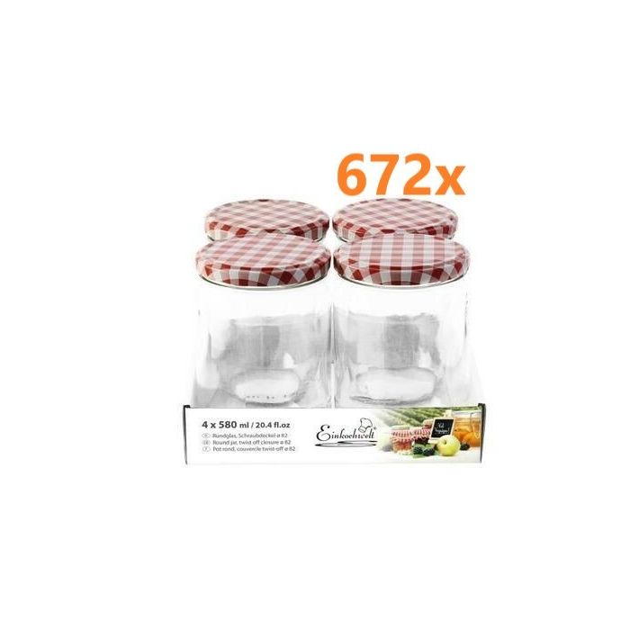 Jampot rond 580 ml - deksel rood/wit Ø82 (4 stuks x 168 sets) 