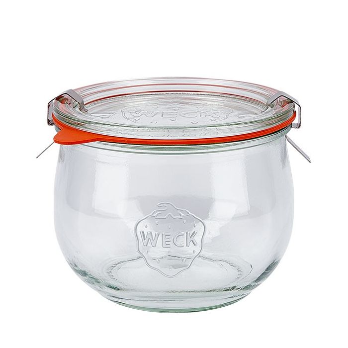 WECK Tulpglas 580 ml - Ø 100 mm - met glasdeksel inmaakringen weckklemmen (4 stuks) 
