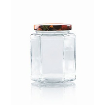 Jampot zeshoekig 288 ml - deksel fruitmotief Ø63 mm (6 stuks) 