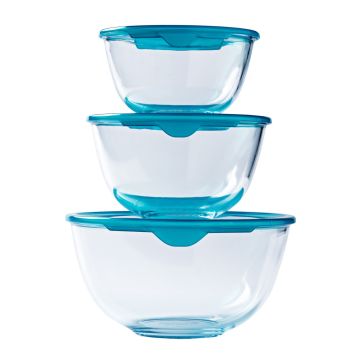 Pyrex mengkom met deksel (set van 3) 
