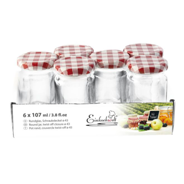 Jampot rond 107 ml - deksel rood/wit Ø48 (6 stuks) 