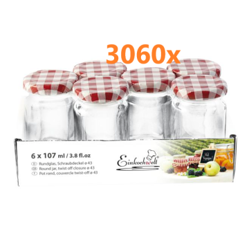 Jampot rond 107 ml - deksel rood/wit Ø43 (6 stuks x 510 sets) 