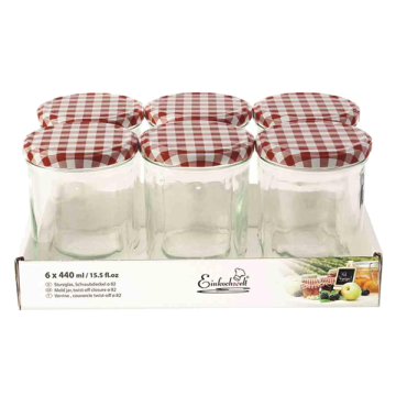 Jampot rond 440 ml - deksel rood/wit Ø82 (6 stuks) 
