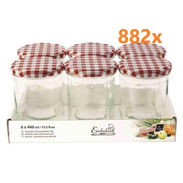 Jampot rond 440 ml - deksel rood/wit Ø82 (6 stuks x 147 sets) 