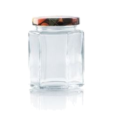 Jampot zeshoekig 191 ml - deksel fruitmotief  Ø58 mm (7 stuks) 