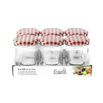 Jampot rond 230 ml - deksel rood/wit Ø66 (6 stuks) 