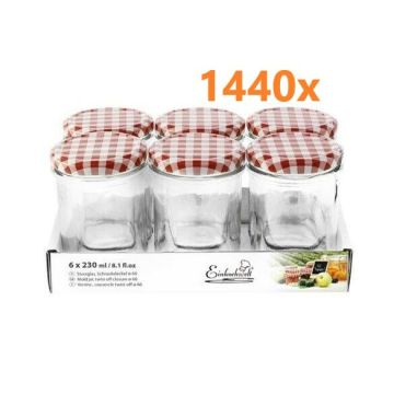 Jampot rond 230 ml - deksel rood/wit Ø66 (6 stuks x 240 sets) 