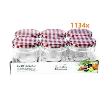 Jampot rond 340 ml - deksel rood/wit Ø82 (6 stuks x 189 sets) 