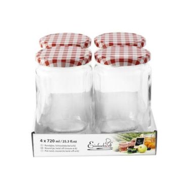 Jampot rond 720 ml - deksel rood/wit Ø82 (4 stuks) 