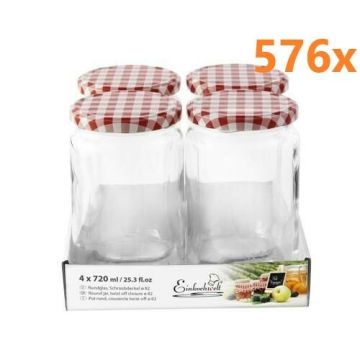 Jampot rond 720 ml - deksel rood/wit Ø82 (4 stuks x 144 sets) 
