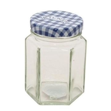 Kilner Jampot zeshoekig 110 ml - deksel blauw/wit 