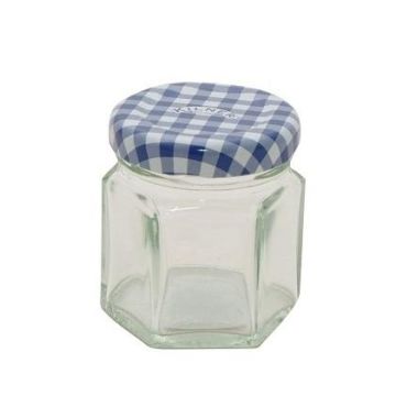 Kilner Jampot zeshoekig 48 ml - deksel blauw/wit 