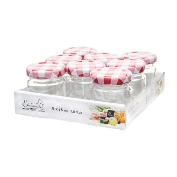 Jampot rond 53 ml - deksel rood/wit Ø43 (8 stuks) 