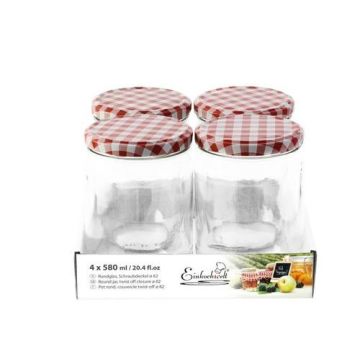 Jampot rond 580 ml - deksel rood/wit Ø82 (4 stuks) 