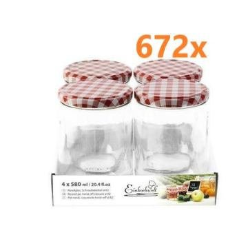 Jampot rond 580 ml - deksel rood/wit Ø82 (4 stuks x 168 sets) 