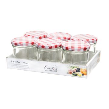 Jampot rond 167 ml - deksel rood/wit Ø66 (6 stuks) 