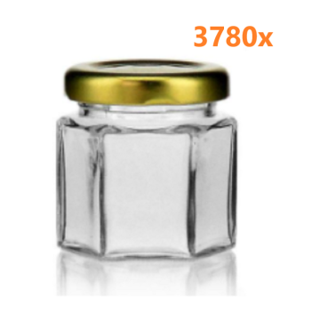 Jampot zeshoekig 47 ml - deksel goud Ø40 mm (15 stuks x 252 sets) 