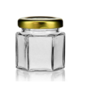 Jampot zeshoekig 47 ml (set van 15 stuks) - deksel goud Ø40 mm 